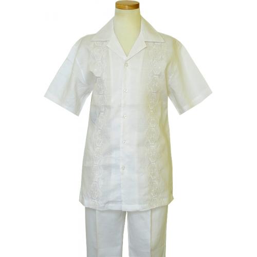 Giorgio Inserti White 100% Embroidered Linen 2 PC Outfit 77793